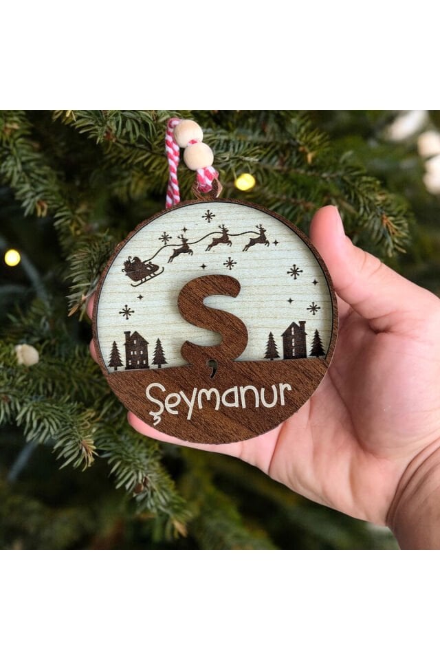 Kişiye Özel Ahşap Yılbaşı Süsü Harf ve İsim Yazılı Çam Ağacı Süsleri (A-Z) İskandinav tarzı