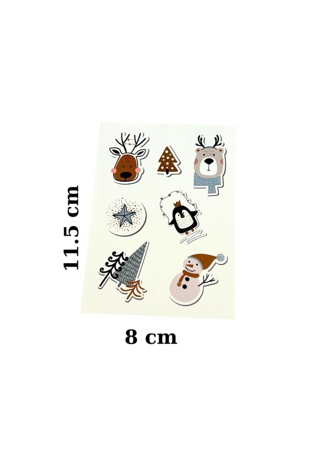 Yılbaşı Sticker Seti – Kardan Adam, Geyik, Çam Ağacı, Penguen ve Yeni Yıl Süsleri