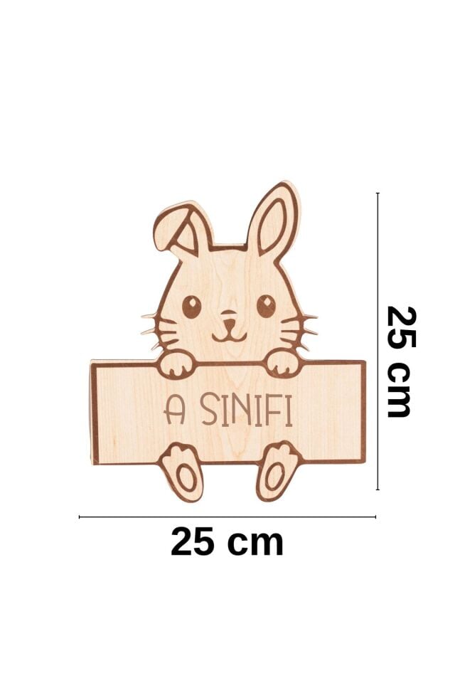 Tavşan Figürlü Ahşap Kapı Süsü 25x25 cm - Çocuk Odası, Kreş, Anaokulu Dekoru