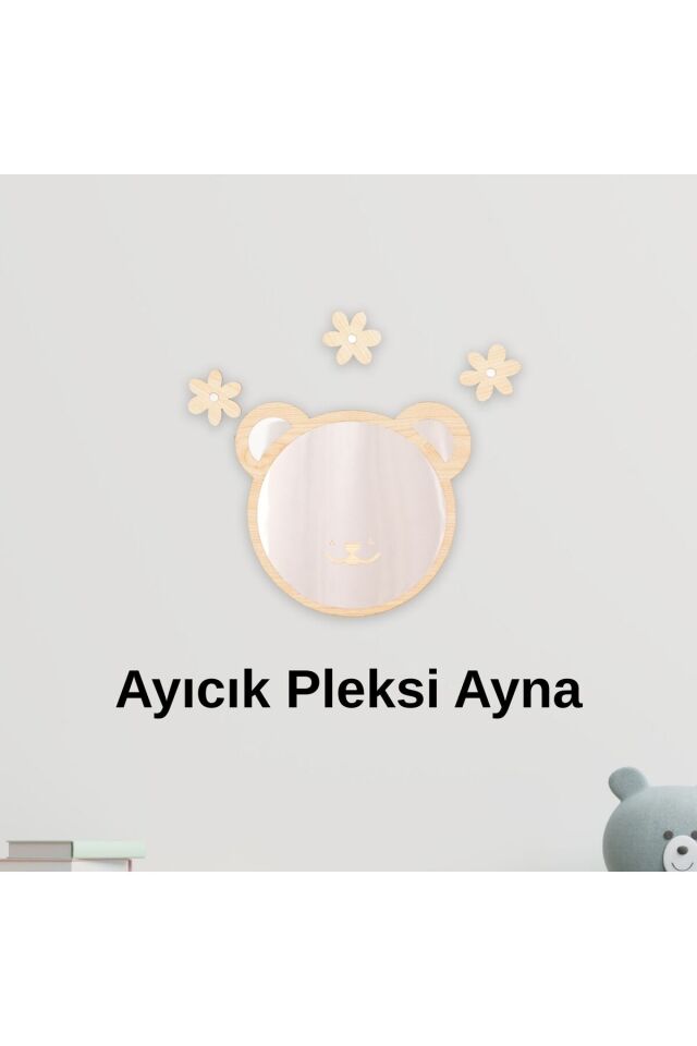 Ahşap Pleksi Ayna Ayıcık Duvar Dekoru – 23x25 cm Bebek ve Çocuk Odası Dekoratif Süs
