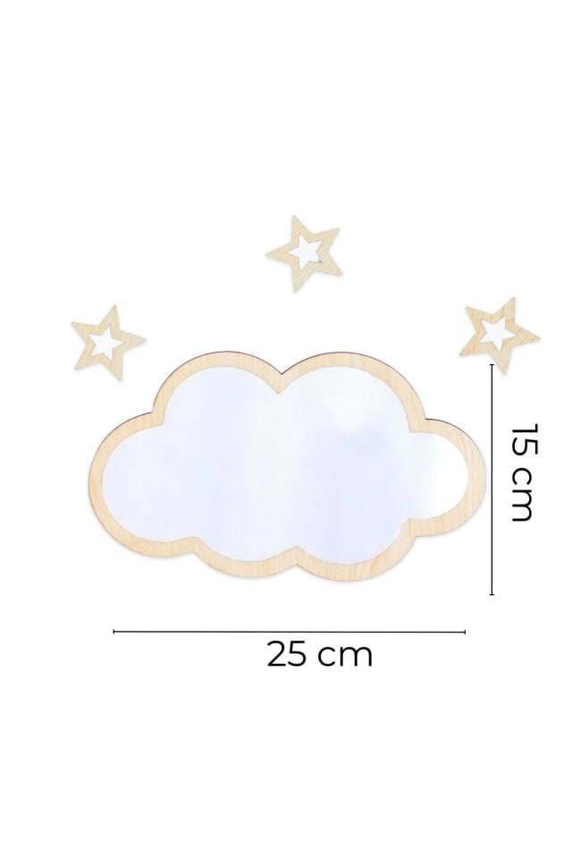 Ahşap Pleksi Ayna Bulut Duvar Dekoru – 15x25 cm Bebek Çocuk Odası Dekoratif Süsleme