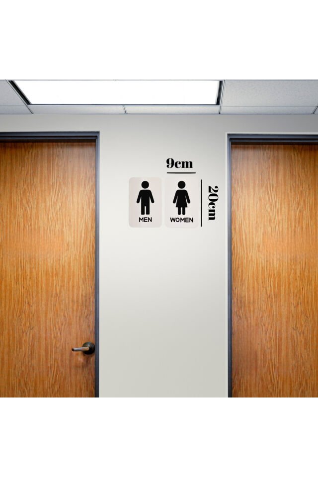 Gümüş Pleksi Ahşap WC Kapı Tabelası – Men Women Tuvalet İşareti Levhası (10x18 cm)