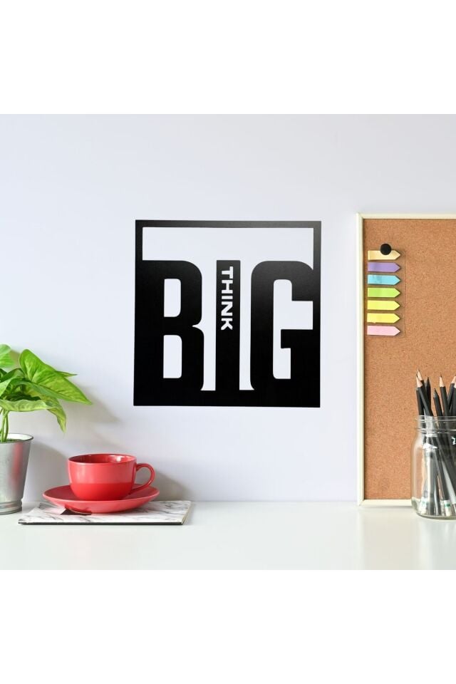 Ahşap Duvar Dekoru Think Big Yazılı 25x25 cm Motive Edici Ofis Ev İçin Modern Tasarım