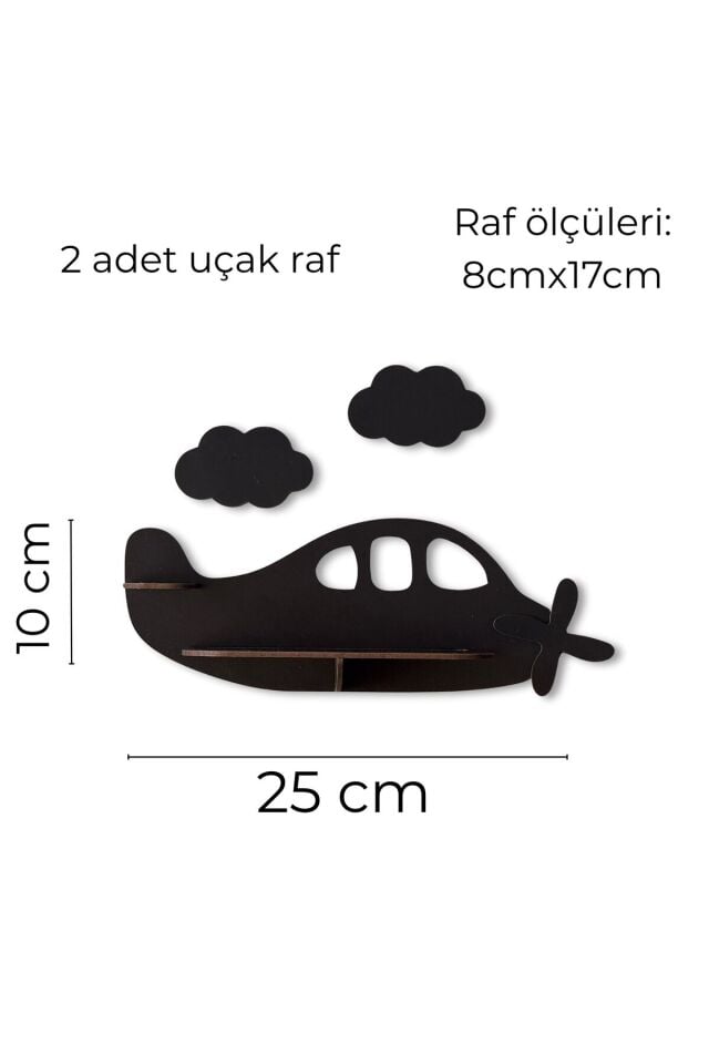 2'li Uçak Temalı Ahşap Duvar Rafı | Çocuk Odası Dekoru | 5 Renk | MDF Raf Ünitesi Uçak Figürlü Dekor