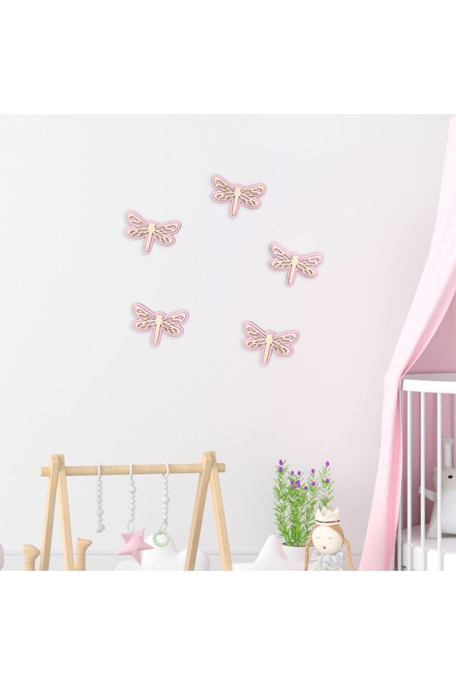 Ahşap Yusufçuk Duvar Süsü 5’li Set – Çocuk Odası Dekoru | 5 Renk Seçeneği, Bebek Odası Dekorasyon