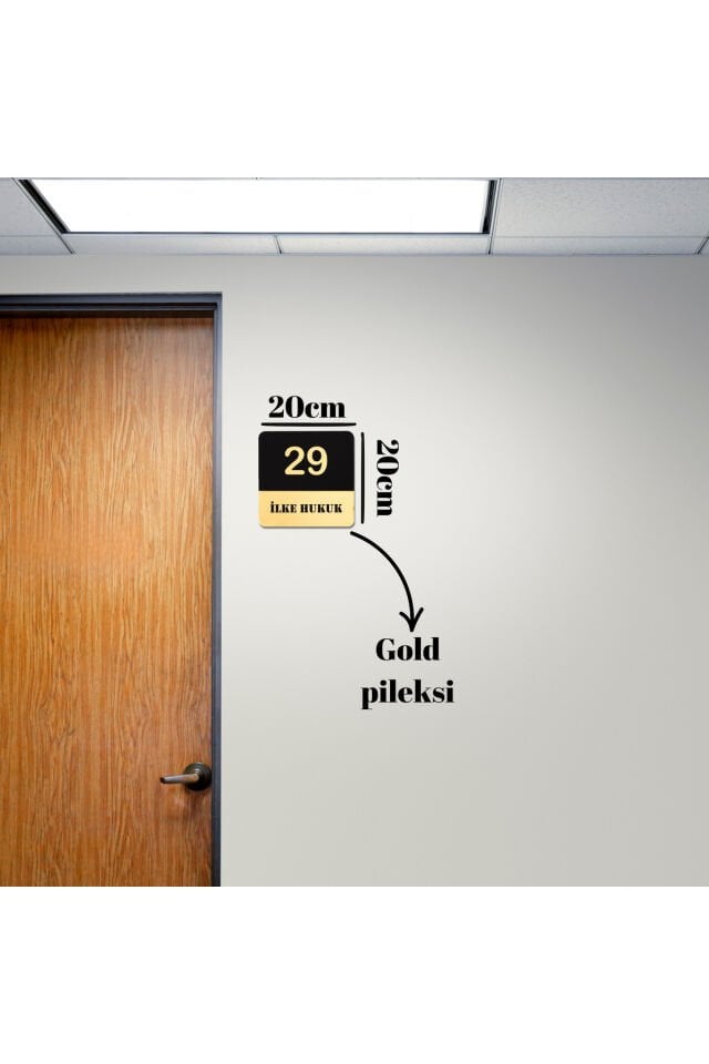 Gold Pleksi Yazılı Siyah MDF Kapı Numarası Panosu – Modern Kapı Tabelası