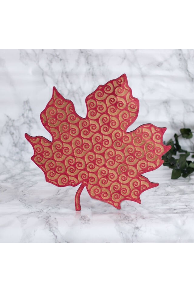 Huş Ahşap Yaprak Desenli Nihale ve 6’lı Bardak Altlığı Servis Seti - Otantik - Nostaljik