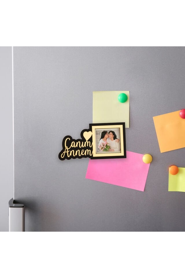 Gold Canım Annem Yazılı Fotoğraflı Ahşap Buzdolabı Magneti – Annelere Özel Hediye