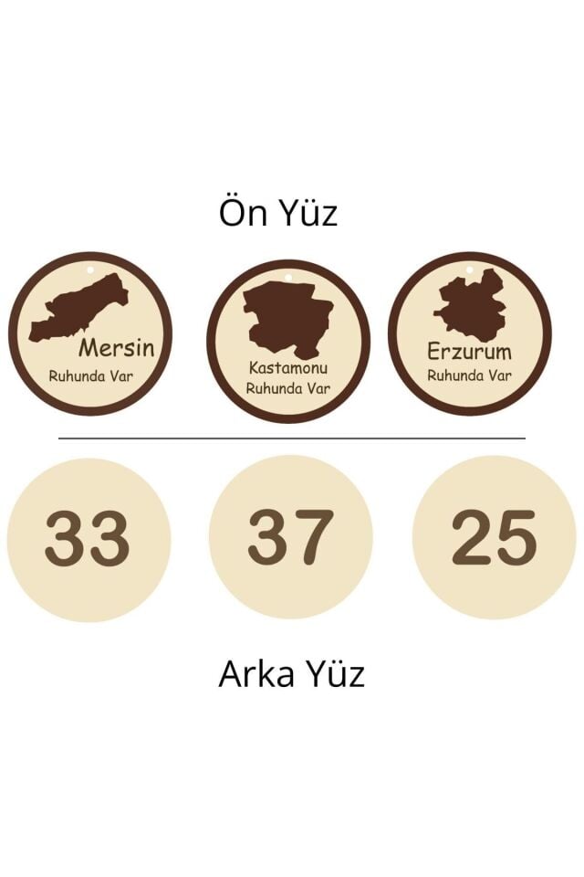Türkiye Şehir Haritası Temalı 81 İl Ahşap Dikiz Aynası Süsü