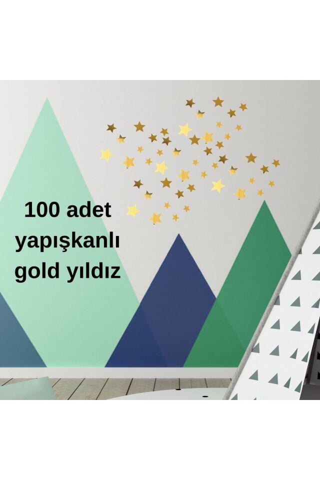 100lü Gold Ayna Pleksi Yıldız Seti Kendinden Yapışkanlı Süs Çocuk Odası Duvar Dekorasyonu
