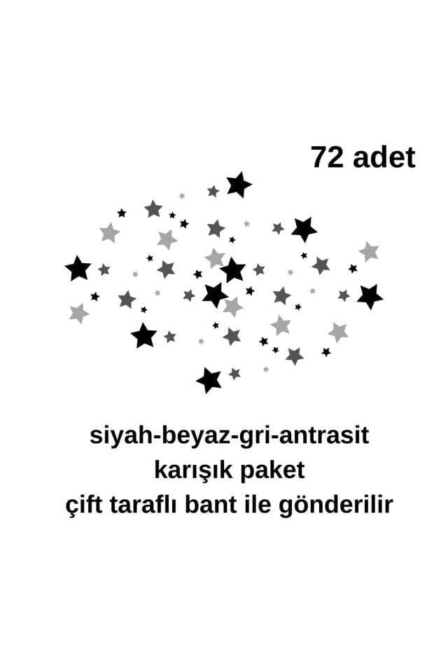 72 Adet Siyah Yıldız Duvar Süsü Seti Çift Taraflı Bantlı Duvar Dekorasyonu Çocuk Odası & Ev Süsleme