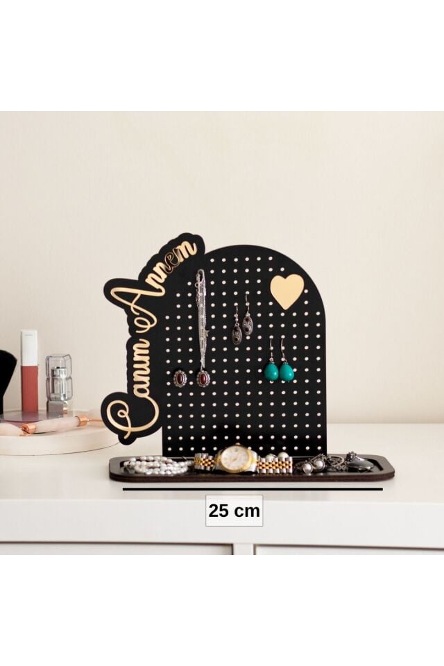 Canım Annem Yazılı Siyah Takı Organizeri Gold Pleksi Yazı | 22x25 cm | Anneler Günü Hediye Fikri