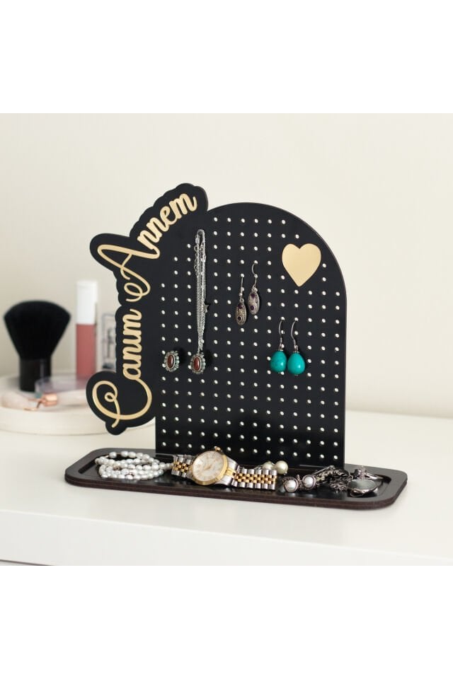 Canım Annem Yazılı Siyah Takı Organizeri Gold Pleksi Yazı | 22x25 cm | Anneler Günü Hediye Fikri