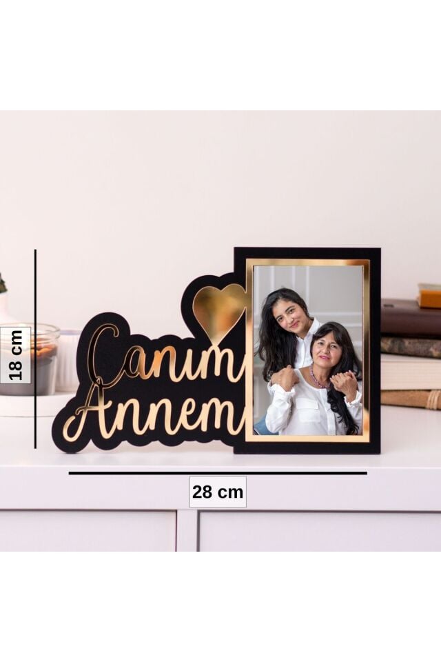 Canım Annem Yazılı Ahşap Fotoğraf Çerçevesi Gold Yazılı | 18x24 cm Anneler Günü Hediyesi