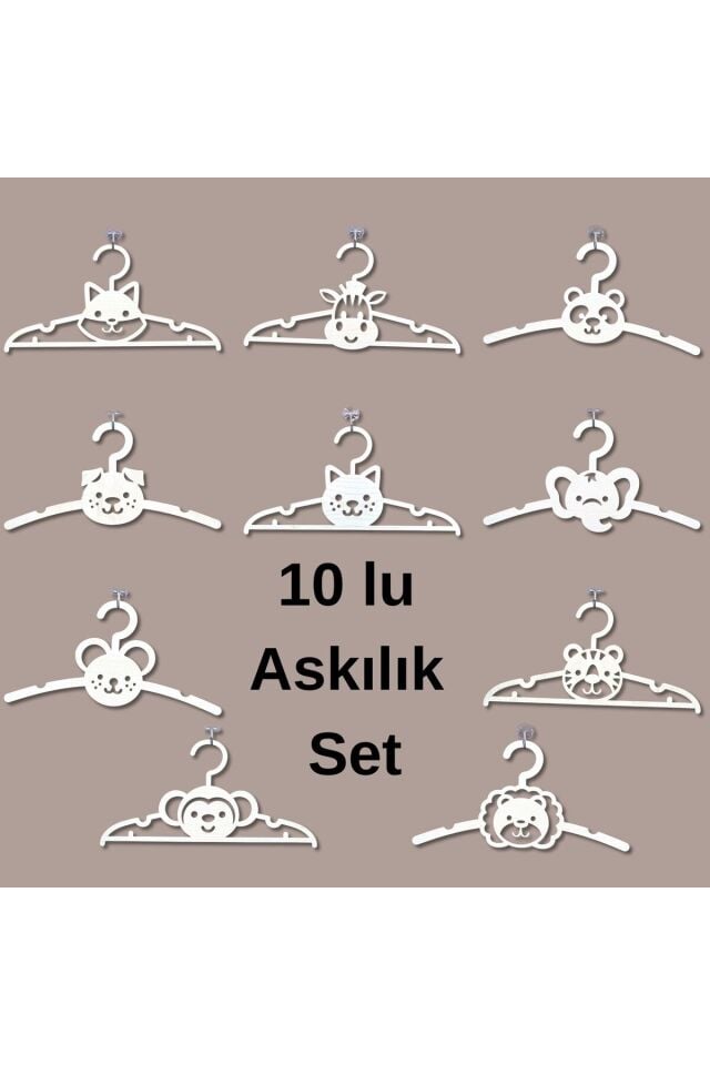 10'lu Hayvan Figürlü Ahşap Çocuk Askısı 3mm MDF, Akçaağaç Renk Eğlenceli & Dayanıklı