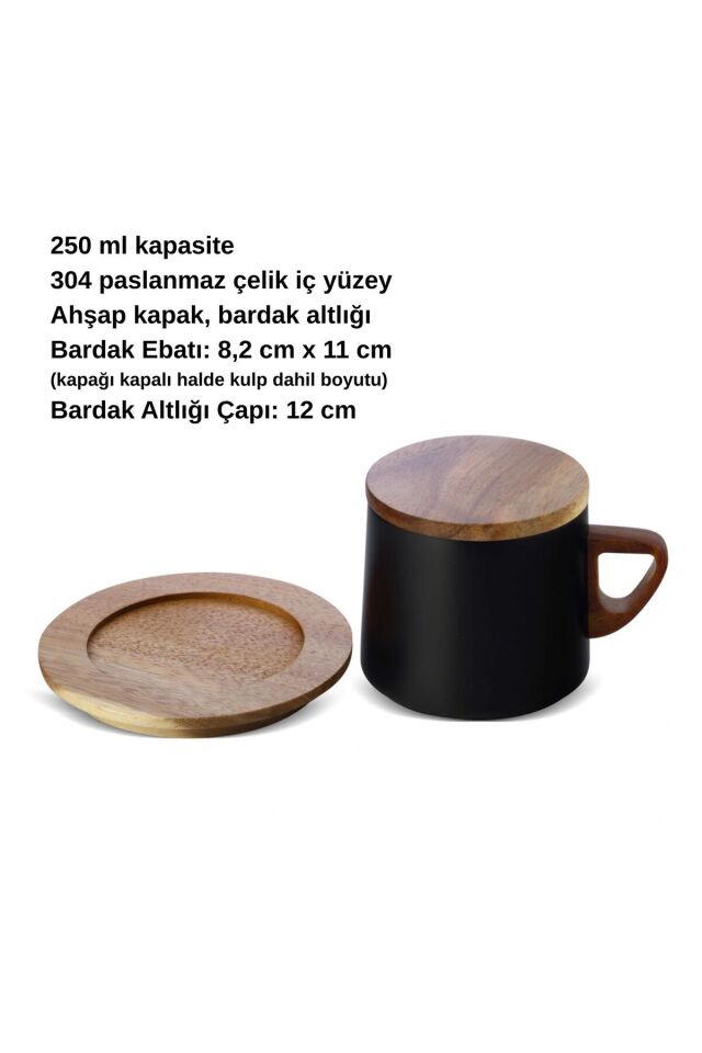 Ahşap Altlıklı Çelik Termos Bardak 250 ml Kapasiteli Annelere Özel Kazıma Desenli Termos-best Mom