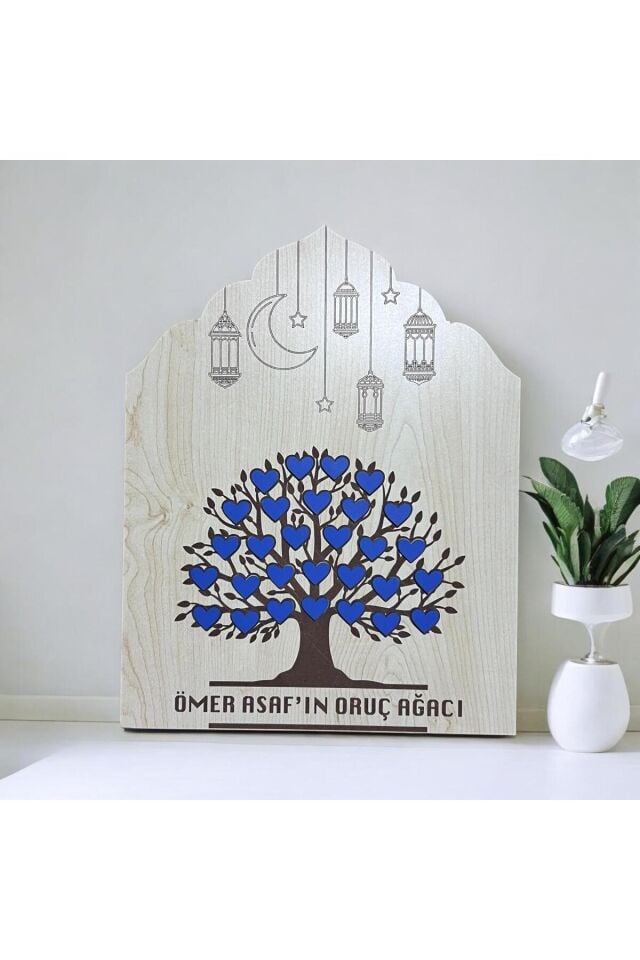 Çocuklar İçin Kişiselleştirilebilir Oruç Ağacı | İsme Özel Yapıştırmalı Kalpli Ramazan Takip Panosu