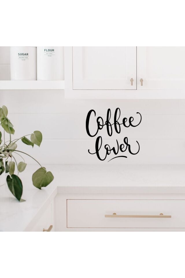 Coffee Lover Ahşap Duvar Yazısı - 30x30 cm Siyah Dekoratif Kahve Sever Duvar Dekoru