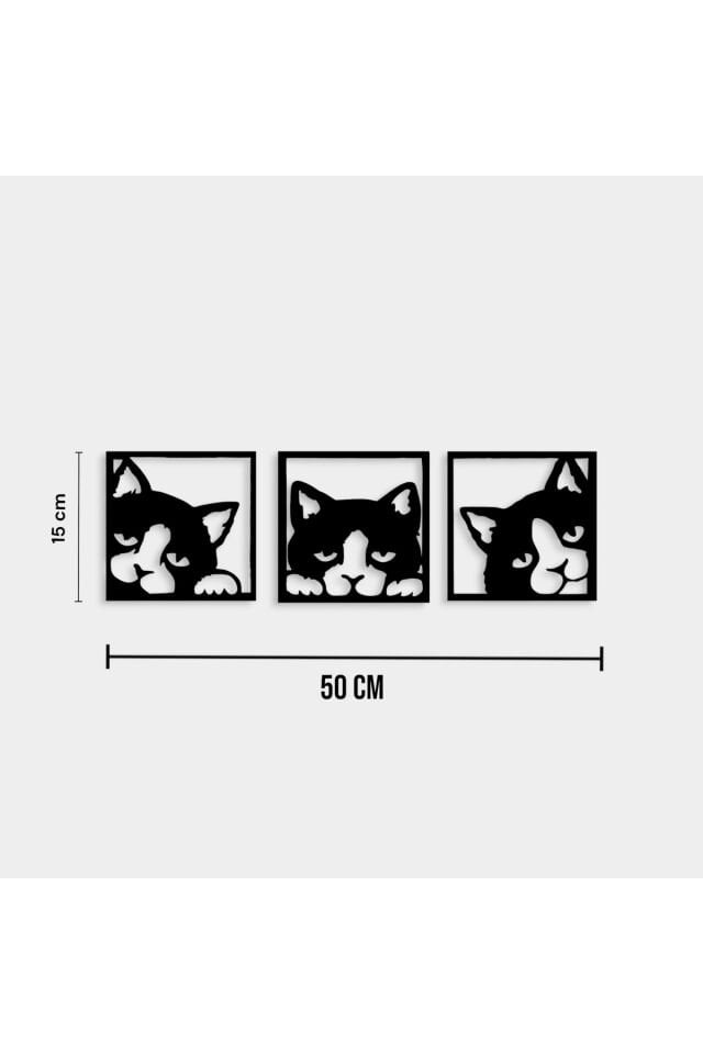 Sevimli Kedi Kafası Duvar Dekoru 3 Parçalı Sevimli ve Minimalist Tasarım