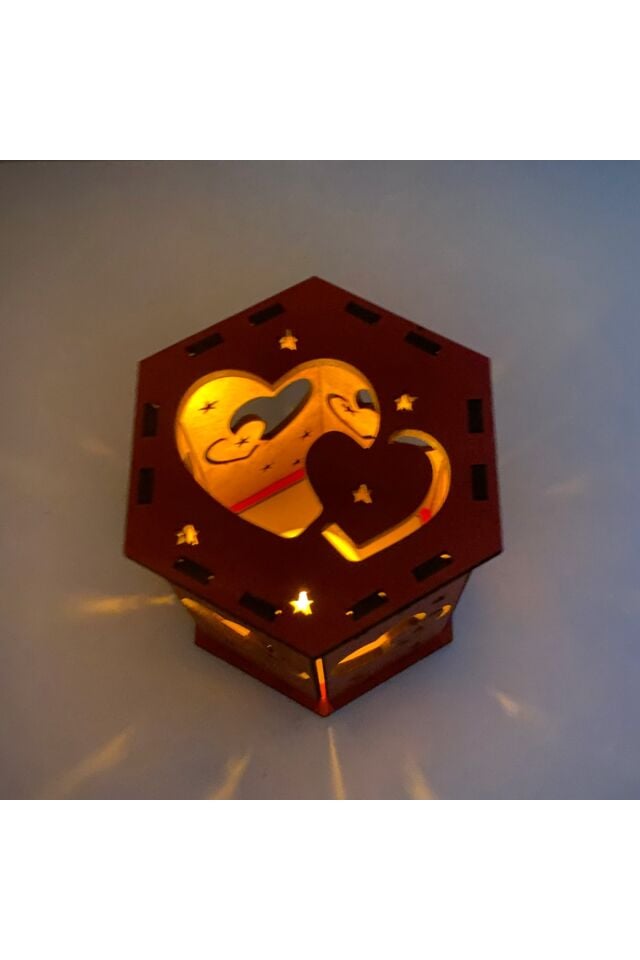 Ahşap Mdf Sevgililer Günü Tealight Kalp Kalbe Aydınlatma