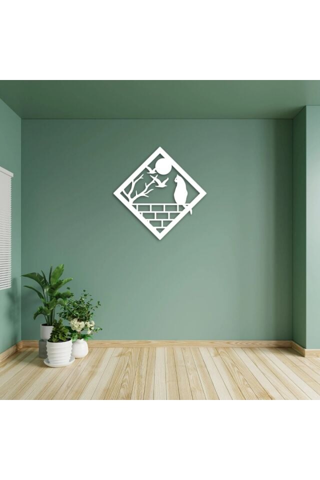 Ahşap Mdf Dekoratif Simple Cat Duvar Süsü Beyaz